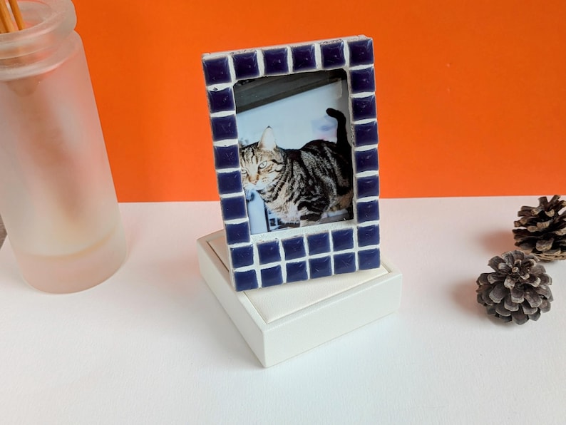 Mediterranean retro blue mosaic photo frame, handmade Polaroid Instax frame, 1 cm mosaic frame - with magnet