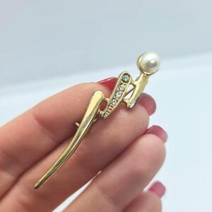Vintage Schmuck Gold Ton faux Perle Strass Pin Brosche
