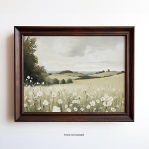 Spring Meadow Serenity Wall Art | Painted Tranquil Daisy Landscape Art | Nature-Inspired Vintage Fields | Home Decor