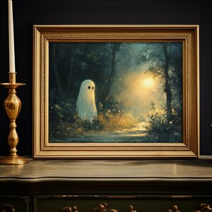 Vintage Halloween-konsttryck: Spöklik skogsscen bild 2