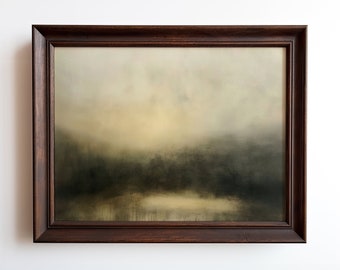 Vintage Abstract Landscape Wall Art | Serene Misty Lake Painting | Home Decor | Nature-Inspired Artwork