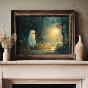 Vintage Halloween-konsttryck: Spöklik skogsscen bild 3