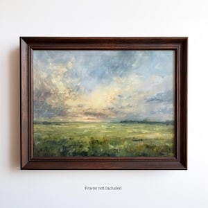 Bewölkter Frühlingshimmel | Ruhige impressionistische Landschaftskunst | Von der Natur inspirierte Vintage Felder | Wohndekor