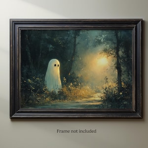 Vintage Forest Ghost Wall Art | Whimsical Halloween Art | Spooky Dark Forest Scene | Home Decor
