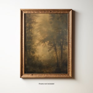 Vintage Forest Wall Art | Tranquil Woodland Painting | Home Decor | Nature-Inspired Artwork | Vertical Art