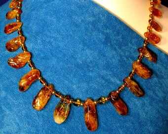 Lovely Choker Citrine Chips Beaded Necklace OOAK