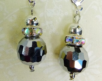 Silvery Cut Glass Crystal Beads Dangle Earrings with Multicolored Rhinestone Accents