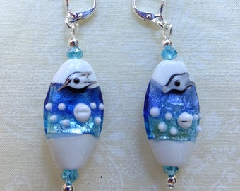 Seaside Ocean Theme Lampwork Beads Dangle Earrings