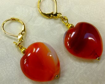 Translucent Red and White Hearts Glass Beaded Dangle Earrings