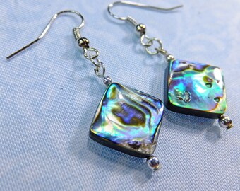 Abalone Diamond Shaped Shell Beads Dangle Earrings Multicolored