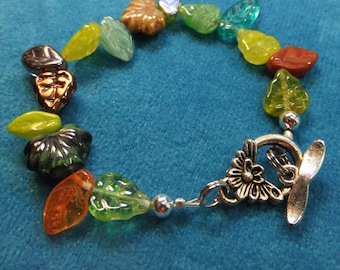Variety of Glass Leaves Nature Bracelet for a SMALL Wrist Designed for a Gardener or Nature Lover