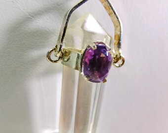 Elegant Quartz Tip Pendant with Amethyst Accent Necklace on 20 inch Chain