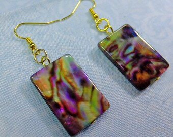 Multicolored Rectangular Shell Dangle Earrings