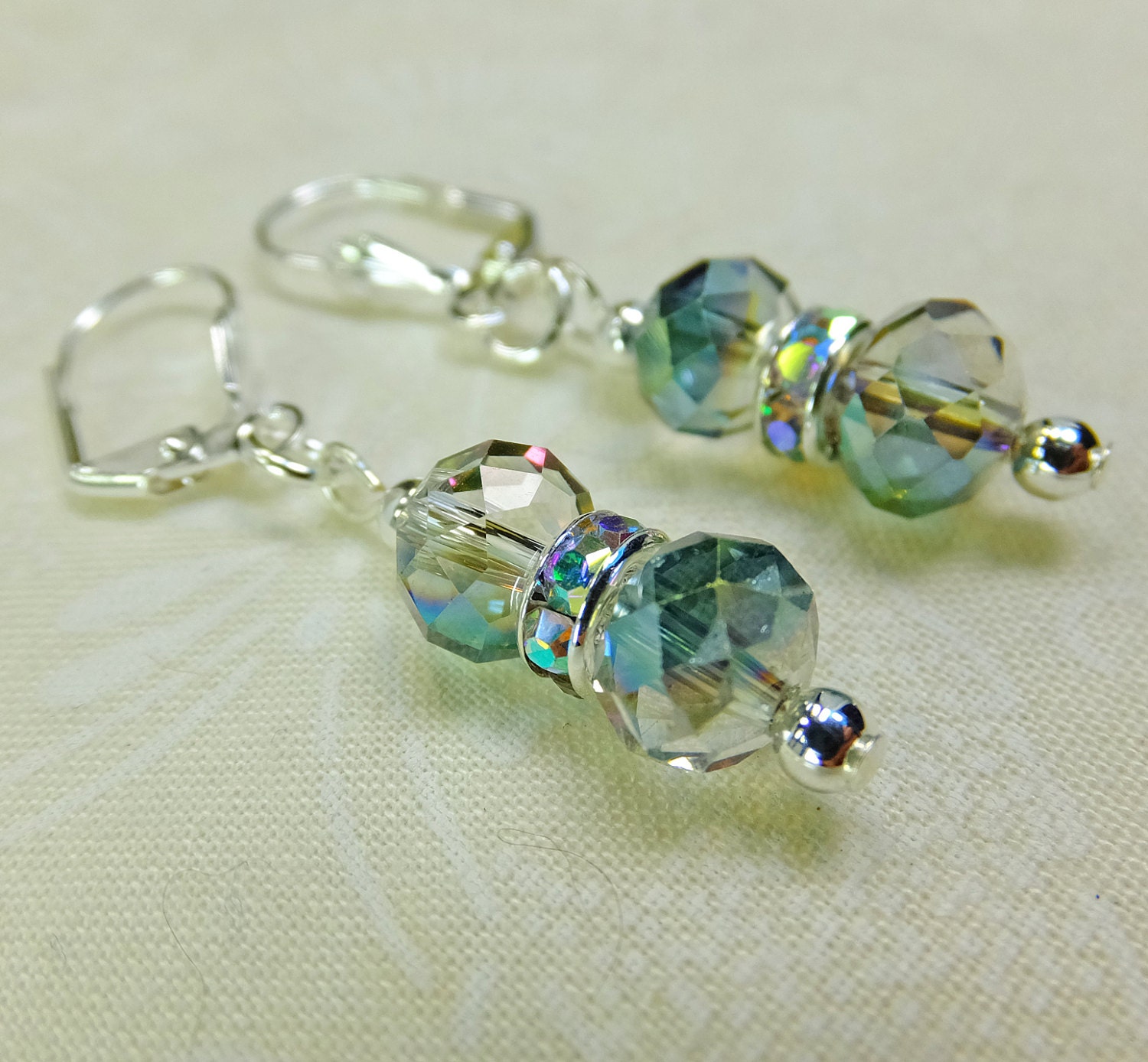 Rainbow Cut Glass Crystal Beads Dangle Earrings Multicolored Rhinestone