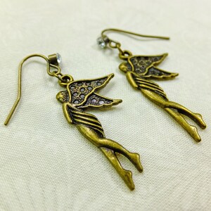 Brass Angel Charms Dangle Earrings with Embellished Fish Hook Ear Wires image 2