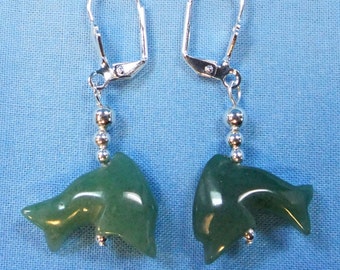 Green Adventurine Stone Dolphin Leverback Earrings