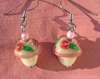 Sweet and Tasty Lampglass Cupcake Dangle Earrings