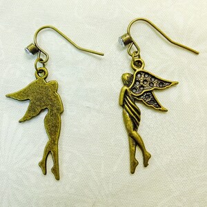 Brass Angel Charms Dangle Earrings with Embellished Fish Hook Ear Wires image 3