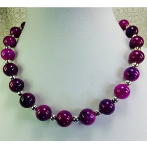 Beautiful Large Violet Purple Stone Beads with Big Silver Plated Spacer Beads Necklace 18 inch length