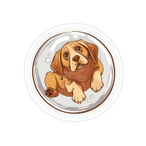 Adesivo rotondo in vinile di alta qualità Floating Doggo Bubble da 6" trasparente per interni/esterni per laptop, frigoriferi, bagagli, auto, camion e altro ancora