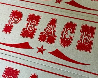 Red PEACE CARDS, Letterpress cards, christmas cards, holidays cards, peace on earth, happy new year, rustic holiday cards, handprinted