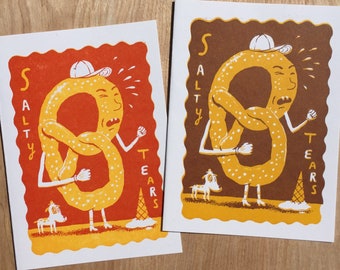 2 PRETZEL CARNIVAL FOOD Greeting Cards, Letterpress, Framable Art, County fair, midway art, sideshow, kitchen art, southern decor,