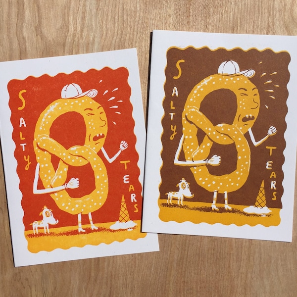 2 PRETZEL CARNIVAL FOOD Greeting Cards, Letterpress, Framable Art, County fair, midway art, sideshow, kitchen art, southern decor,