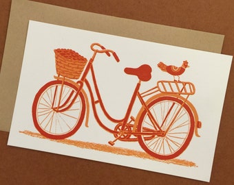 LADIES BICYCLE PRINT, fat tire bike, girls bike card, letterpress print, vintage decor, bicycle art decor, bike wall art, bike greeting card