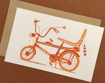 CHOPPER BICYCLE PRINT, bicycle card, banana seat, letterpress print, gift for cyclists, vintage bike, bicycle art, cycling art, framable art