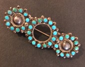 3 CIRCLES TURQUOISE BROOCH 1950s jewelry one of a kind pin Native American Fred Harvey era souvenir Zuni pin Anniversary gift