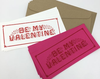 BE MY VALENTINE 8 cards assorted colors Handprinted Letterpress flat Antique Wood Type Handmade love letter anniversary gift note