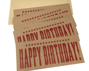 HAPPY BIRTHDAY pack of 8 #10 cards, celebrate, art, letterpress, sign, card, celebration, gift, letterpress, party, printed, wood type