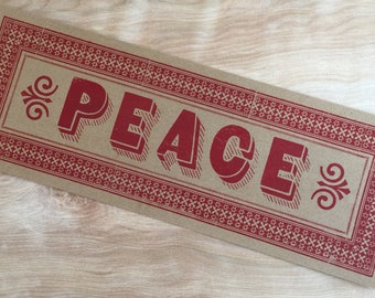 PEACE PRINT Rustic sign to frame Red letterpress poster Typographic sign Holiday home decor Oversized peace card Peace wall decor Love art