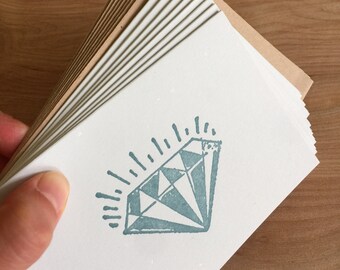 Sparkling diamond folded note cards, 8-pack, letterpress, engagement, bridal shower, invitations, jewel, crystal jewelry, wedding ring
