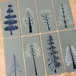 BLUE TREE card, Letterpress prints frame or mail nature art, handmade gift, contemporary holiday cards, Christmas 8 different designs