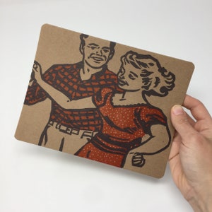 SQUARE DANCER PRINT hand printed letterpress card, If You Don&#39;t Like My Peaches, sweet note, vintage couple, dance lovers, square dancing