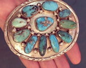 SIGNED Magnificent Turquoise BELT BUCKLE Native American jewelry Nuggets in sterling silver Gifts for men