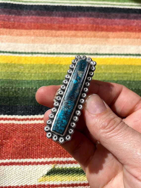 Rectangle STONE Shades of Blue RING Sterling Silv… - image 5