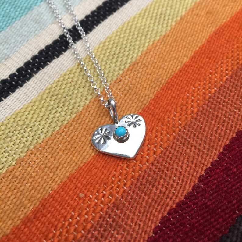 delicate valentine jewelry Native American Navajo TURQUOISE HEART PENDANT Sterling Silver Necklace signed sterling silver chain