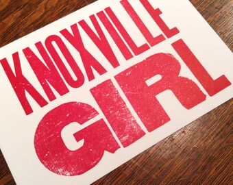 KNOXVILLE GIRL 6 hand printed letterpress mini prints post cards, the louvin brothers, murder ballad, red postcard, souvenir, wood type