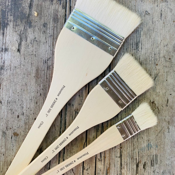 3 sizes HAKE PAINT BRUSHES 1 , 2, 3 Inches wide Natural bristles photo encaustic painting acrylic oil watercolor washes gouache art supplies