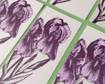 8 IRIS GREETING CARDS Purple Letterpress thank you notes Spring garden greeting cards Gift for gardeners Farmers market cards Cut flowers