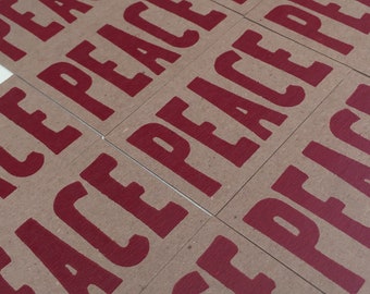 Red PEACE Mini Hand Printed Letterpress Cards - 20 pack gift tags enclosures, Christmas love decoration, Holiday wishes cheer, tiny notes