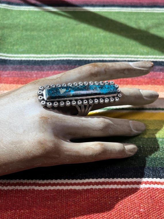 Rectangle STONE Shades of Blue RING Sterling Silv… - image 2