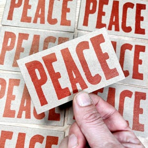 Red PEACE Mini Hand Printed Letterpress Cards - 20 pack gift tags enclosures, Christmas love decoration, Holiday wishes cheer, tiny notes