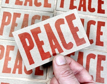 Red PEACE Mini Hand Printed Letterpress Cards - 20 pack gift tags enclosures, Christmas love decoration, Holiday wishes cheer, tiny notes
