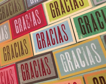 20 GRACIAS CARDS Mini Cards Spanish thank you tiny notes Letterpress hand printed Gift enclosure Gift tags Muchas gracias Wedding thank you