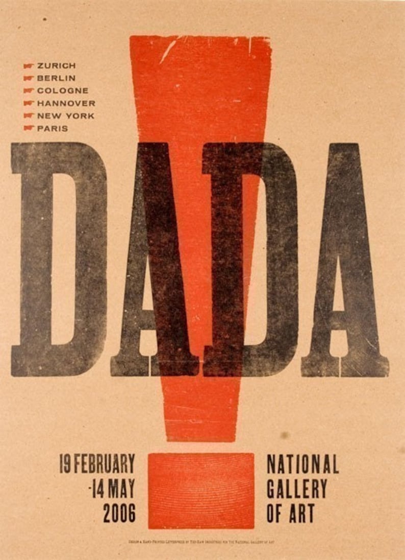 DADA POSTER Exclamation Point, Hand Pulled Letterpress Print, National Gallery of Art, MCM decor, modern art, contemporary decor, handmade image 1