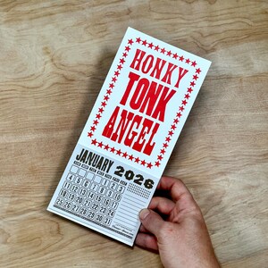 HONKY TONK Angel Mini 2026 CALENDAR Choose White or Orange Paper Hand Printed Letterpress country music star Loretta Lynn Dolly Parton Weiß