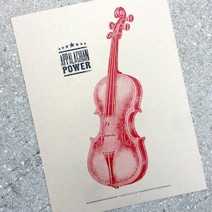 APPALACHIAN POWER Fiddle Violin hand printed letterpress POSTER sign decor  Appalachia old time music fiddle tunes Clifftop Southern art